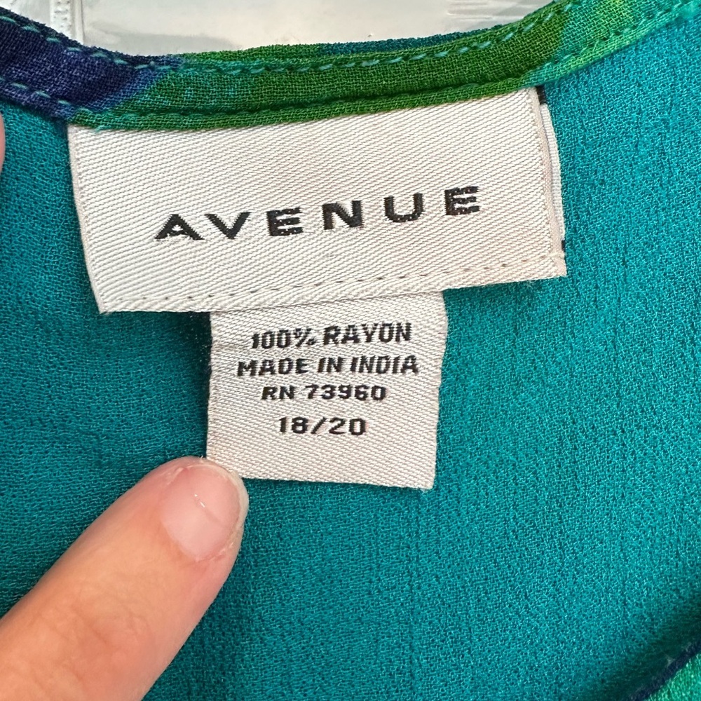 Avenue Teal Blue Green Watercolor Sleeveless Midi Dress Womens Plus Size 18 / 20 - Picture 8 of 9